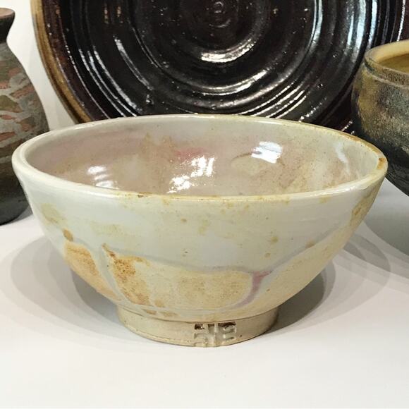 Vintage Other - Vintage Signed Studio Art Pottery Tea Noodle Bowl Pastel Drip Glaze Footed Dish